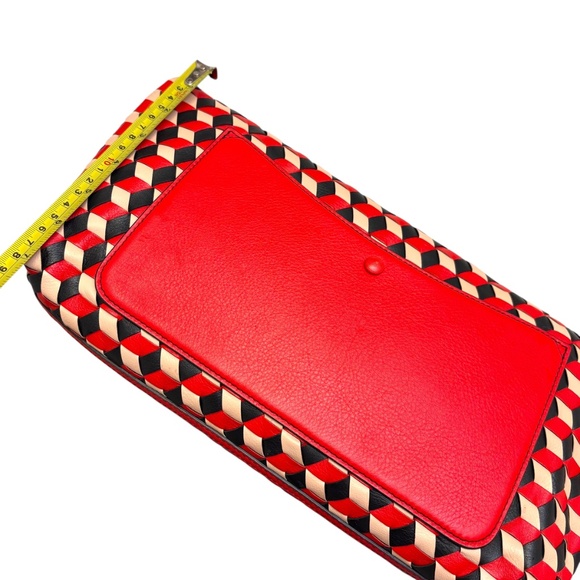 Emilio Pucci RARE fringes woven leather red/black/cream large clutch bag - Picture 3 of 13
